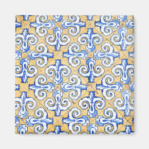 Spanska plattor - Azulejo Blue, Gult och White Magnet