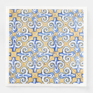 Spanska plattor - Azulejo Blue, Gult och White Pappersservett