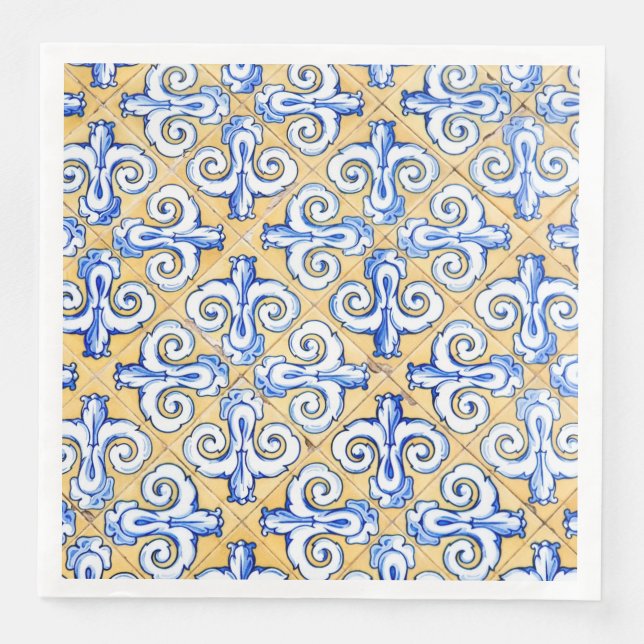Spanska plattor - Azulejo Blue, Gult och White Pappersservett (Framsida)