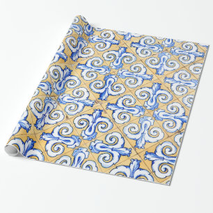 Spanska plattor - Azulejo Blue, Gult och White Presentpapper