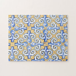 Spanska plattor - Azulejo Blue, Gult och White Pussel