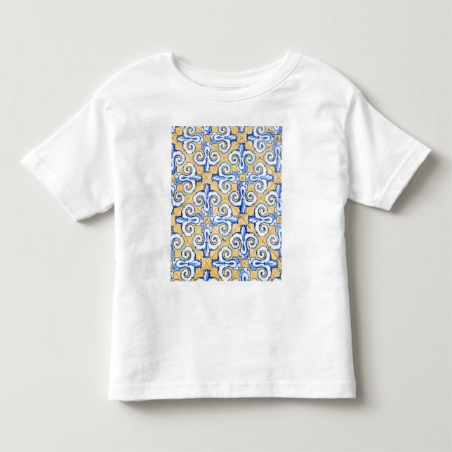 Spanska plattor - Azulejo Blue, Gult och White T Shirt (Framsida)
