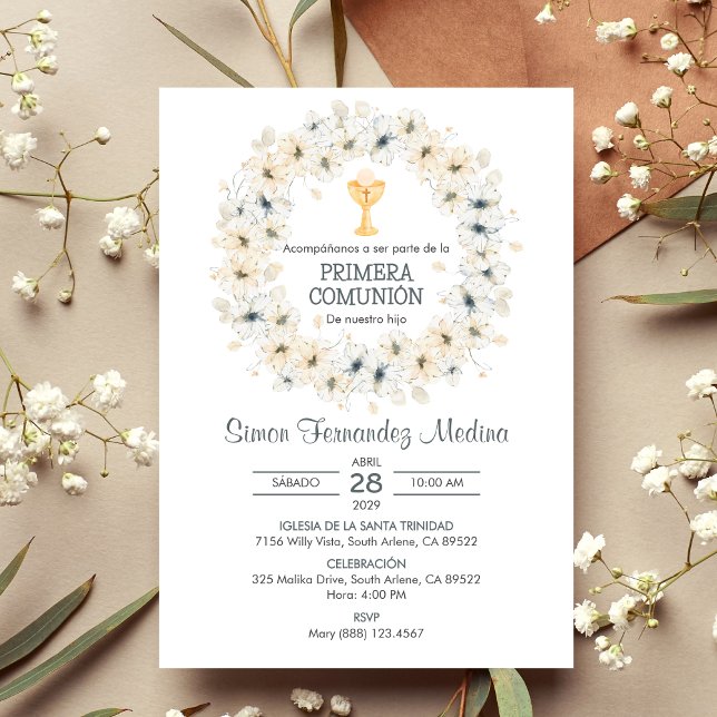 Spanska Primera Comunion Chalice First Communion Inbjudningar (Skapare uppladdad)