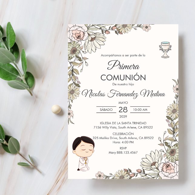 Spanska Primera Comunion Cute Boy First Communion Inbjudningar (Skapare uppladdad)