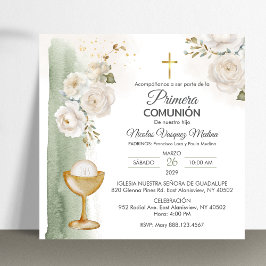 Spanska Primera Comunion Flowers First Communion Inbjudningar