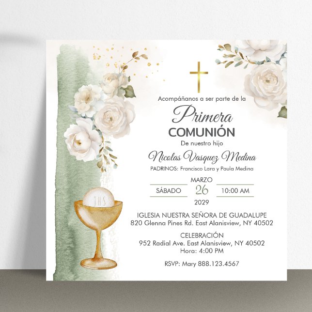 Spanska Primera Comunion Flowers First Communion Inbjudningar (Skapare uppladdad)