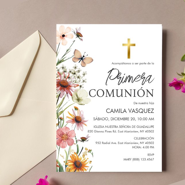 Spanska Primera Comunion Girl Cute First Communion Inbjudningar (Skapare uppladdad)