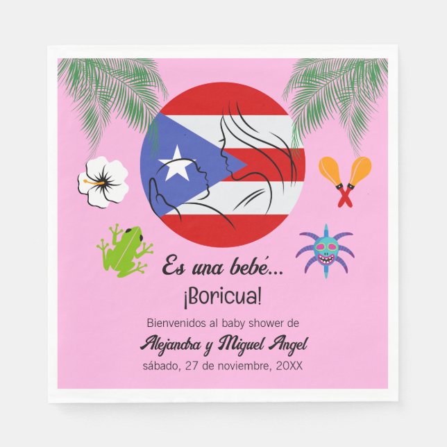 Spanska Puerto Rican Boricua Girl Rosa Baby Shower Pappersservett (Framsidan)