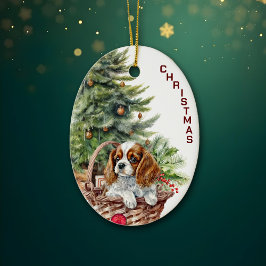 Spanska Puppy Wicker Basket jul Julgransprydnad Keramik