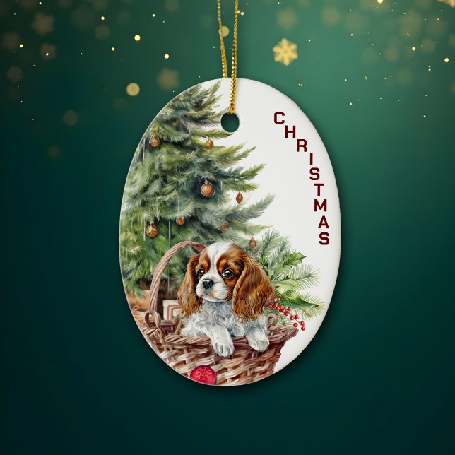 Spanska Puppy Wicker Basket jul Julgransprydnad Keramik (Skapare uppladdad)