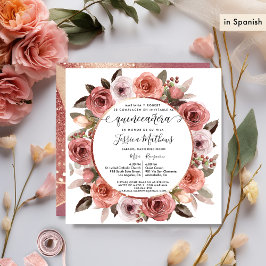 Spanska,Quinceanera Blommigten Ro Guld Blommigt Inbjudningar