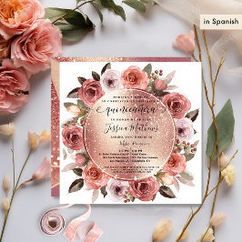 Spanska,Quinceanera Blommigten Ro Guld Glitter Inbjudningar