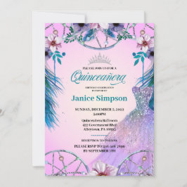 Spanska Quinceañera-ludder Dream catcher rosa Inv Inbjudningar
