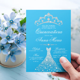 Spanska Quinceañera Mis Quince Blue Turcos Inbjudningar