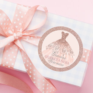 Spanska Quinceañera Mis Quince Rosa ros Tack Runt Klistermärke