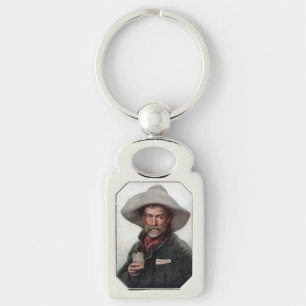 Spanska Ranchero Cowboy i Gammala västern Saloon Rektangulärt Silverfärgad Nyckelring