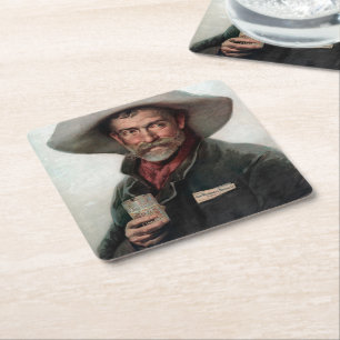 Spanska Ranchero Cowboy i Gammala västern Saloon Underlägg Papper Kvadrat
