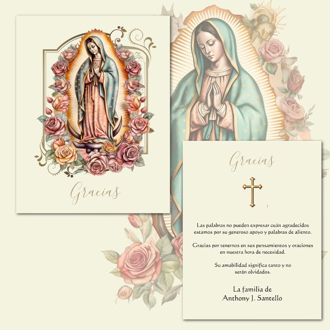 Spanska Religiösan Guadalupe Tack (Beautiful Catholic Virgin Mary Our Lady of Guadalupe Funeral Thank You cards)