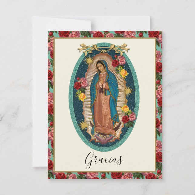 Spanska Religiösan Guadalupe Tack Kort (Framsida)