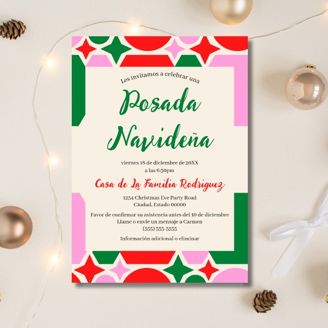 Spanska Retro Festive Posada Navideña-julen Inbjudningar (Skapare uppladdad)