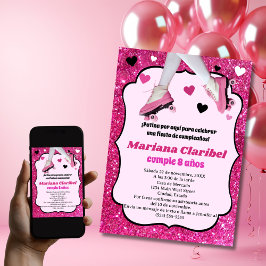 Spanska Retro Rosa Glitter Skating Girl's Birthday Inbjudningar