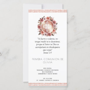 Spanska, Ro Guld First Communion Bookmark Favor Tack Kort