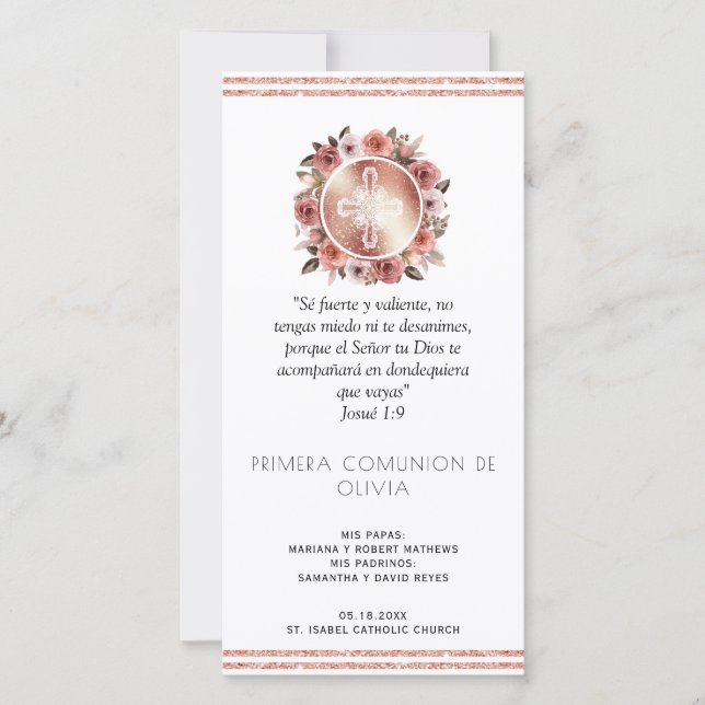 Spanska, Ro Guld First Communion Bookmark Favor Tack Kort (Framsida)