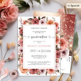Spanska Ro Guld Quinceañera Rosa, Blommigt Inbjudningar