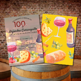Spanska Roligten Vin & Cheese Tasting 100 Birthday Inbjudningar