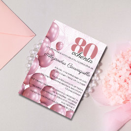 Spanska Rosa Blommiga Ballonger 80-års Födelsedag Inbjudningar