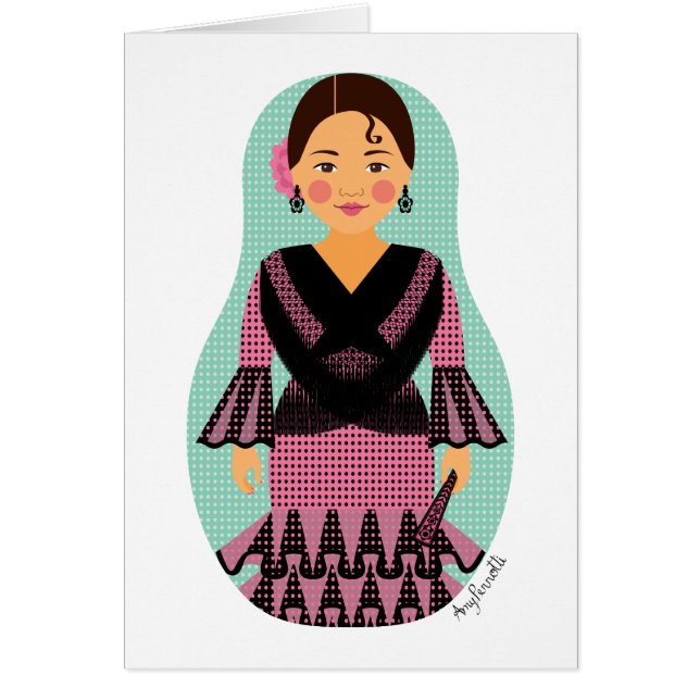 Spanska Rosa Dress Matryoshka Card OBS Kort (Framsidan)