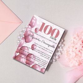 Spanska Rosa Rodnad Blommiga Ballonger 100-årsdag Inbjudningar