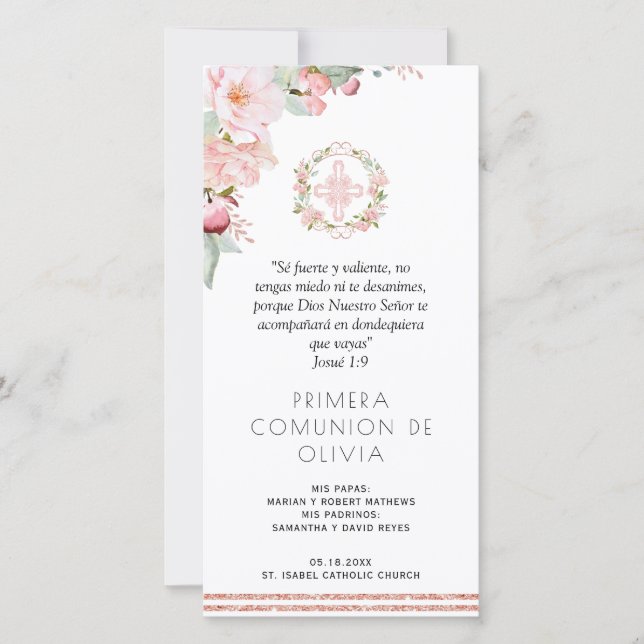 Spanska  Rosan First Communion Bookmark Favor Tack Kort (Framsida)