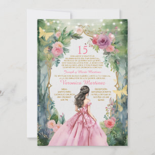Spanska Rosan Princess Dress Forest 15 Años Inbjudningar