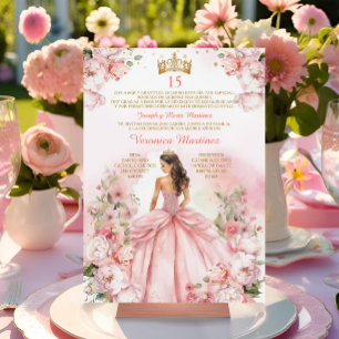 Spanska Rosan Princess Guld 15 Años Birthday Inbjudningar