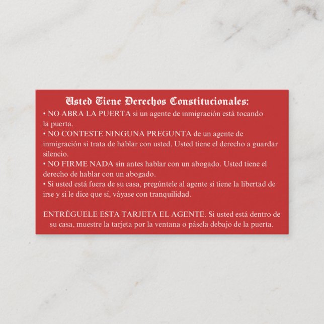 Spanska Rött kort - Invandringskort för Höger (Framsida)