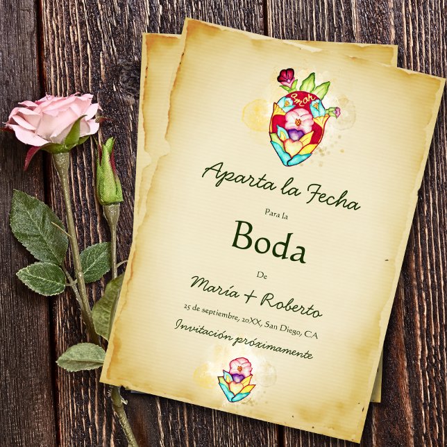 Spanska Rustic Heart Mexikanska Bröllop spara datu Inbjudningar (Skapare uppladdad)