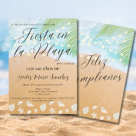 Spanska Sandy Beach Ljus 100:e Födelsedagsfesten Inbjudningar