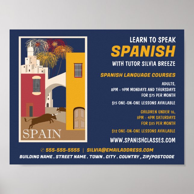 Spanska scenen, Spanska språkkursreklam Poster (Framsidan)