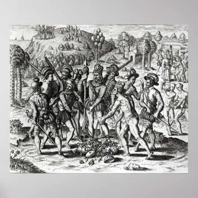 Spanska som får gåvor från indier poster (Framsidan)