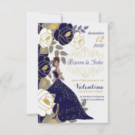 Spanska Spara Blommigten Date Navy Blue Quinceaner Spara Datumet