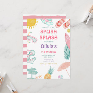 Spanska Stänk Bassäng Bash Girl Rosa Birthday Inbjudningar