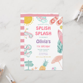 Spanska Stänk Bassäng Bash Girl Rosa Birthday Inbjudningar
