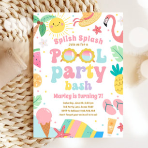Spanska Stänk Bassäng Bash Girl Rosa Birthday Inbjudningar