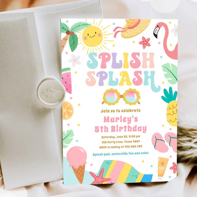 Spanska Stänk Bassäng Bash Girl Rosa Birthday Inbjudningar (Skapare uppladdad)