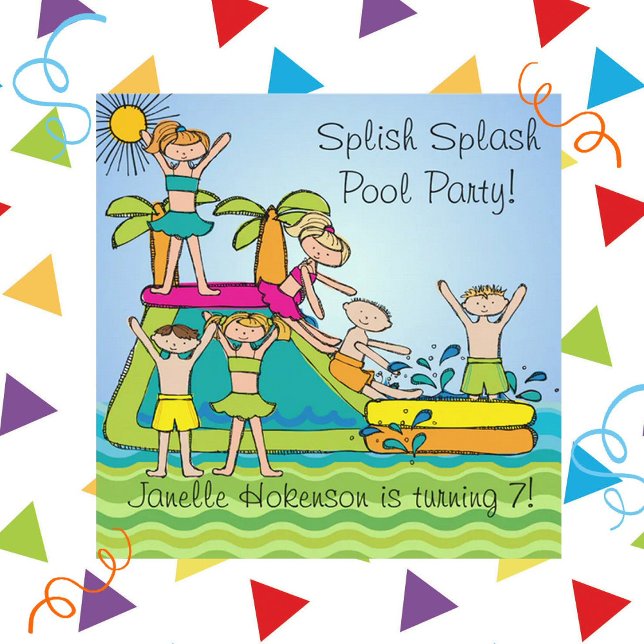Spanska Stänk Bassäng Party Anpassningsbar Swimmin Inbjudningar (Skapare uppladdad)