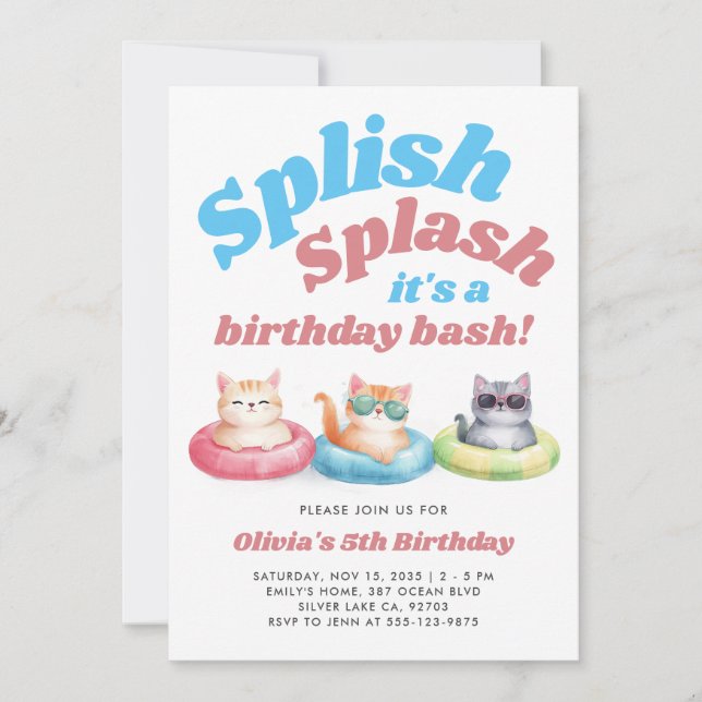 Spanska Stänk Bassäng Party-flickans födelsedag Inbjudningar (Framsida)