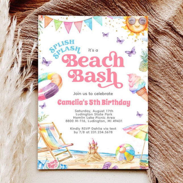 Spanska Stänk Beach-Födelsedagsfesten Inbjudningar (Splish Splash Beach Birthday Party Invitation)