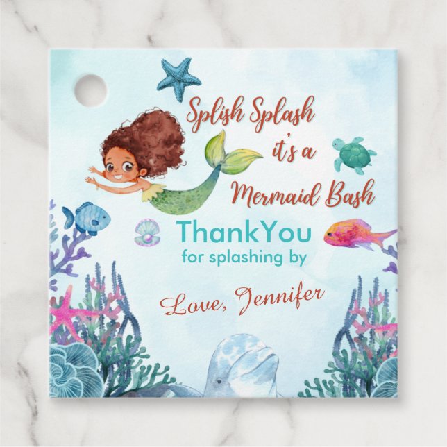 Spanska Stänk Brown Sjöjungfru Bash Tack Gåvor Etiketter (Framsida)