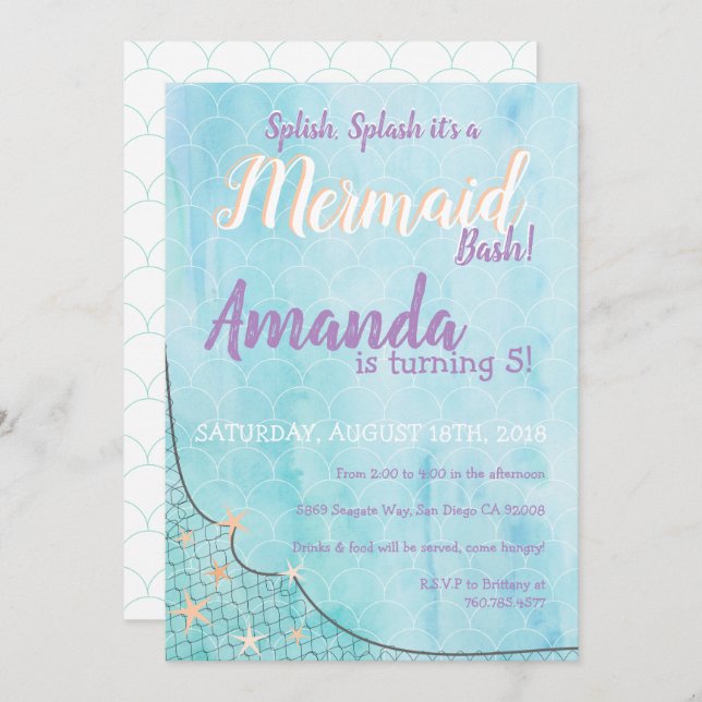 Spanska Stänk Det är en Sjöjungfru Bash Birthday T Inbjudningar (Fram/baksida)